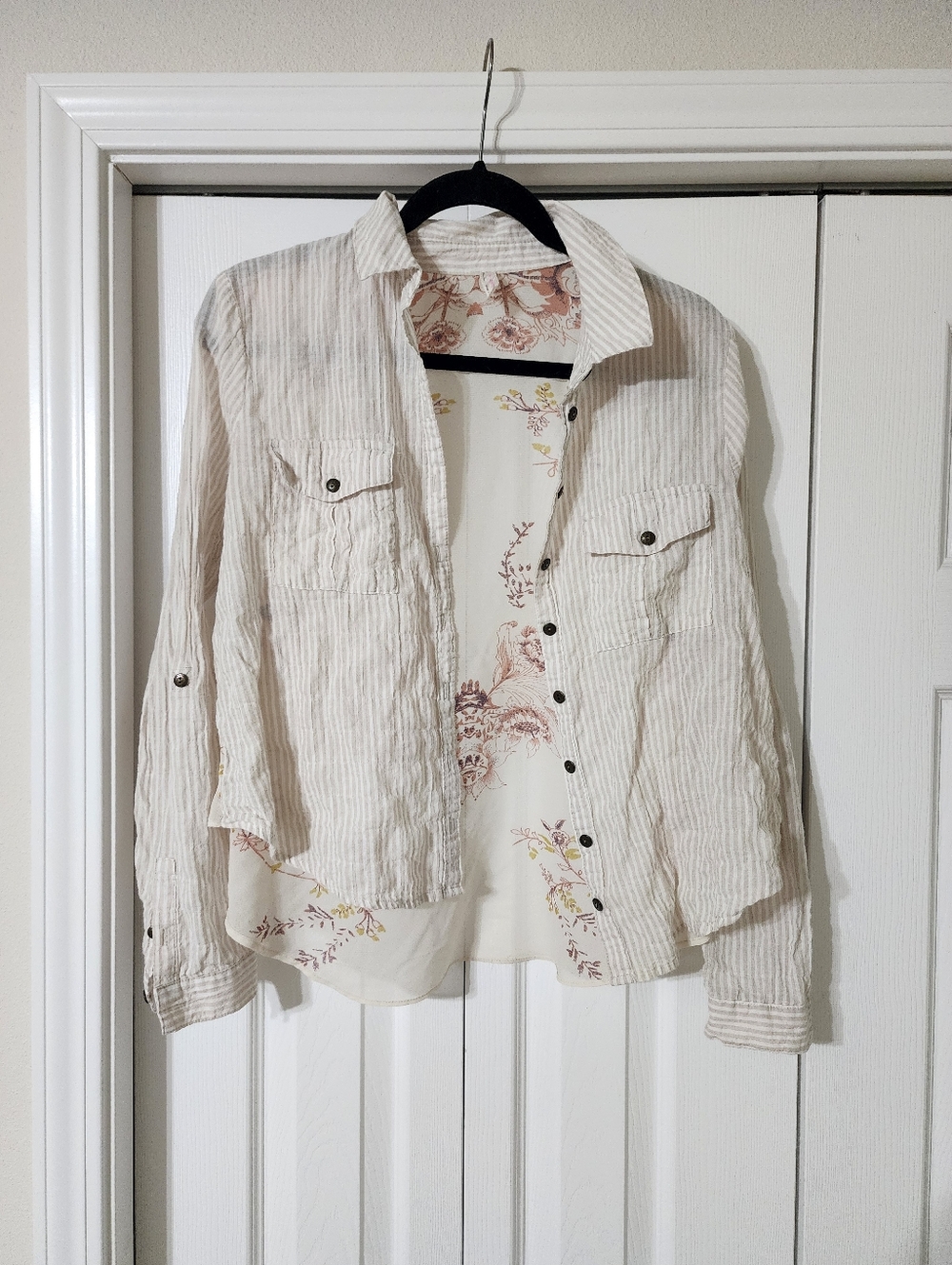 Free People Cotton Floral Sheer Button Down
